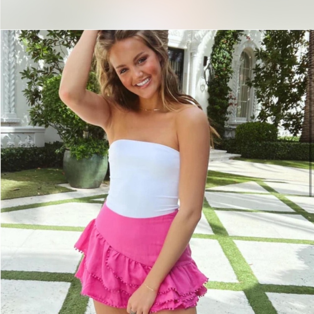 Pink Ruffled Mini Skirt for Resort Wear